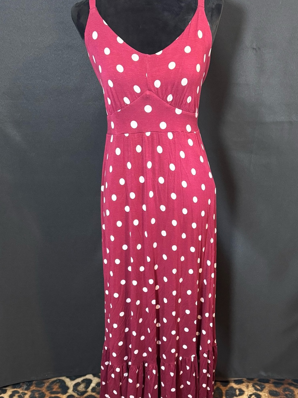 Torrid Burgundy Polka Dot Spaghetti Strap Maxi Dress